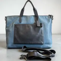 コーチ COACH ビジネスバッグ トート レザー A4 ブルー系