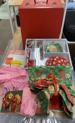 【15点セット】七五三 和風帯　小物セット はこせこ　専用ケース付　レトロ