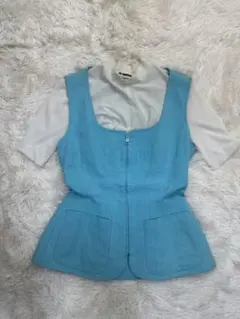 y2kイタリア製ドルガバデザインCOMPLICE 水色 ペプラムジレ40