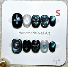 E080 Sサイズ　ハンドメイド　ネイルチップ　ベリーショート