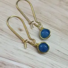 再販　天然石アゲート6mmロングフックピアス