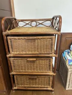ラタン 籐 棚 チェスト 3段 棚板付 W39cm D29.5cm H99cm - メルカリ