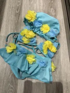 花飾り付き水色セパレート水着 3点セット