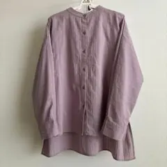 薄紫 ストライプ 長袖シャツ