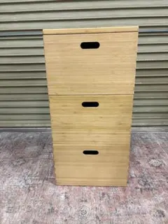 【直接引取】無印良品 重なる竹材長方形ボックス・大 3個セット 専用フタ付きのサムネイル