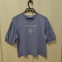 COLZA ロゴ刺繍 パフスリーブ Tシャツ ブルー 半袖