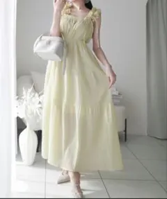 フリルショルダーAラインティアードキャミワンピース(ロング)