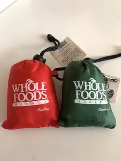 ☆新品☆Whole Foods Market エコバッグ緑と赤の2個セット紙袋付