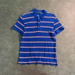 【H&M】マルチボーダー　半袖ポロシャツ　青赤白　古着 used SM11