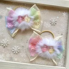 ハンドメイド　虹色ヘアゴム