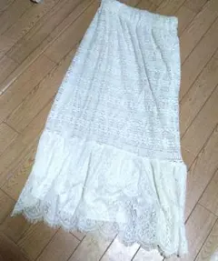 3can4on アイボリー レーススカート フリル付き