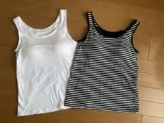 ニッセン　綿混アンダーフリーブラタンクトップ　2枚セット M 白&ボーダーのサムネイル