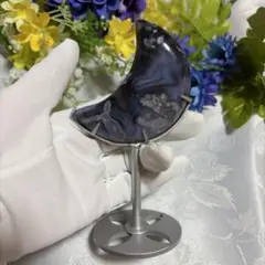 ブルー桜瑪瑙 お月様 月の形 置物 カービング 彫り物