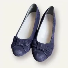 オリエンタルトラフィック　ウエッジソール　ベロアパンプス　ネイビー　22.5
