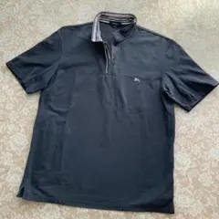 バーバリーロンドン　ホース刺繍　半袖　ストライプカラー　ポロシャツLL ネイビー