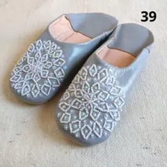 バブーシュスパンコール39女性24cm グレー☓白