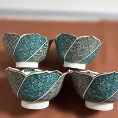 小鉢　九谷焼　仙龍窯　古九谷　小鉢　花形小鉢　口径10.3cm 4客セットのサムネイル