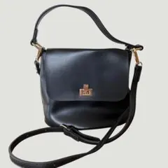 ✨美品✨ショルダーバッグ ハンドバッグ 2way 黒 ターンロック ゴールド金具