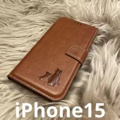 iPhone 手帳型スマホケース　レザー　猫　仔猫　シンプル　茶色