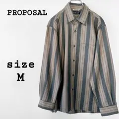PROPOSAL【M】長袖シャツ ストライプ 総柄 レギュラーカラー ウール