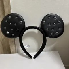 スタッズ装飾 黒 ミッキー耳カチューシャ レザーカチューシャ
