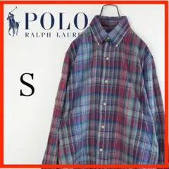 ＊美品＊ポロ　ラルフローレン　長袖　シャツ　S　チェック　紺　緑
