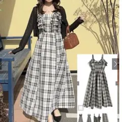 チェック柄フリルキャミソールワンピース　春服　新品　グレイル　GRL