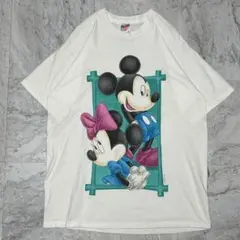 【USA製 シングルステッチ】ディズニー ミッキー ミニー 2XL 白 Tシャツ