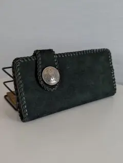 ロングウォレット ベロア調 シングルステッチ 長財布