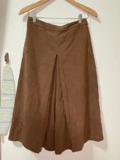 レディース ブラウン スエード風 ウエストゴム フレアスカート ミディ丈