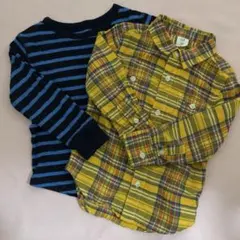 babyGAP☆サイズ100長袖Tシャツ他2枚セット青黒ボーダーと黄色系チェック