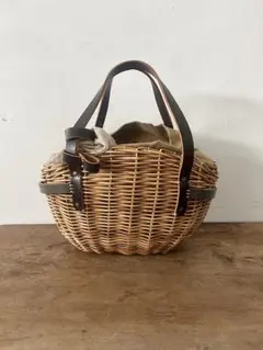 【美品】ebagos.　カゴバッグ　籐　キャンバス　ベージュ　リネンのサムネイル