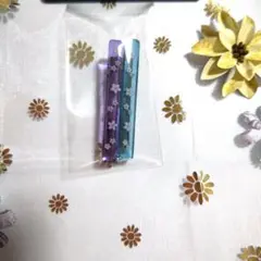 小花柄レジンヘアクリップ！(ブルー×パープル)