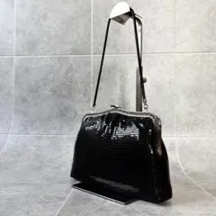 スパンコール がま口 パーティーバッグ 黒 2WAY クラッチバッグ