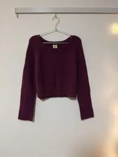 Ray BEAMS クロップド丈 リブニット ボルドーのサムネイル