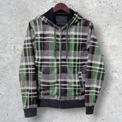 ZARA MAN チェック柄 フード付き ジップアップ パーカー 裏起毛 M