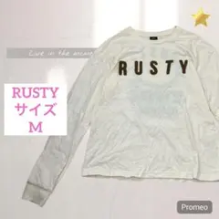 【RUSTY/ラスティ】スマイリーバックプリント長袖シャツ/クリーム系/M