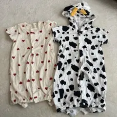 ハート柄と牛柄ロンパース　半袖　50〜60
