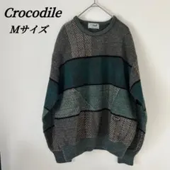 良品　クロコダイル　ニット　セーター　レトロ感　グリーン　メンズ　日本製　M 毛