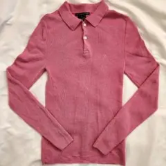 ラルフローレン　スポーツ　刺繍ロゴ　長袖ニットポロシャツ　ウール　ピンク