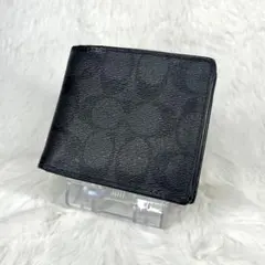 【美品】COACHブラックレザー二つ折り財布