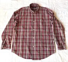 ★UNIQLO／ユニクロ★エンジ(?)×緑のチェック ボタンダウンシャツ M L