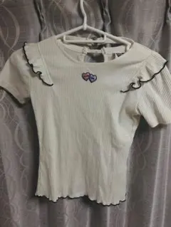 【キッズ服】ホワイトフリルトップスとストライプショートパンツセット【美品】