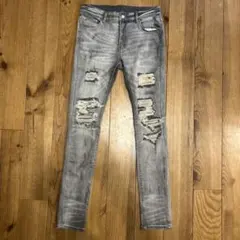 mnml ダメージ加工 スキニーデニム グレー