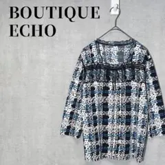 BOUTIQUE ECHO　チェック柄　レースフリル 5分袖ブラウス　サイズL