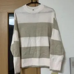 H&M DIVIDED ボーダーニット 長袖 ベージュ Sサイズ