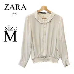 ZARA ✨襟付き長袖ブラウス 【M】レーヨン 白 ゆったり