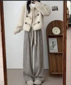 ストライプ ワイドパンツ「ヘリンボーンストライプパンツ」