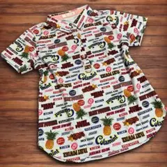 334 フルーツ柄 アロハ半袖シャツ パイナップル 総柄 4 ゴルフ　ポロ