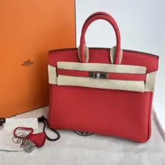 新品 HERMES エルメス バーキン25 ルージュクー シルバー金具 K刻